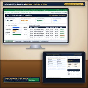 Contractor Job Costing & Profit Tracker Spreadsheet | Small Business Quote Estimator, Overhead Calculator and Active Project Ledger (.XLSX)