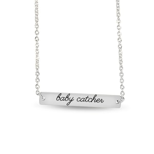 Baby Catcher Bar Necklace, Engraved Script Midwife Gift, Funny Midwife Christmas Gift, Doula Thank You Gift, Home Birth Jewelry