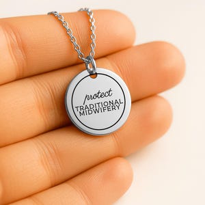 Protect Traditional Midwifery Necklace, Engraved Coin Pendant, Midwife Gift, Home Birth Jewelry, Birth Keeper Christmas Gift