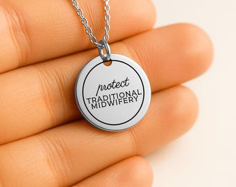 Protect Traditional Midwifery Necklace, Engraved Coin Pendant, Midwife Gift, Home Birth Jewelry, Birth Keeper Christmas Gift
