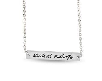 Student Midwife Bar Necklace, Engraved Horizontal Bar, Midwifery School Graduation Gift, Gift for Midwife Student, Christmas Gift