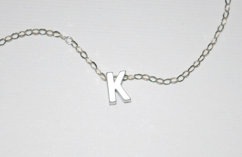 Initial necklace tiny letter necklace silver letter | Etsy