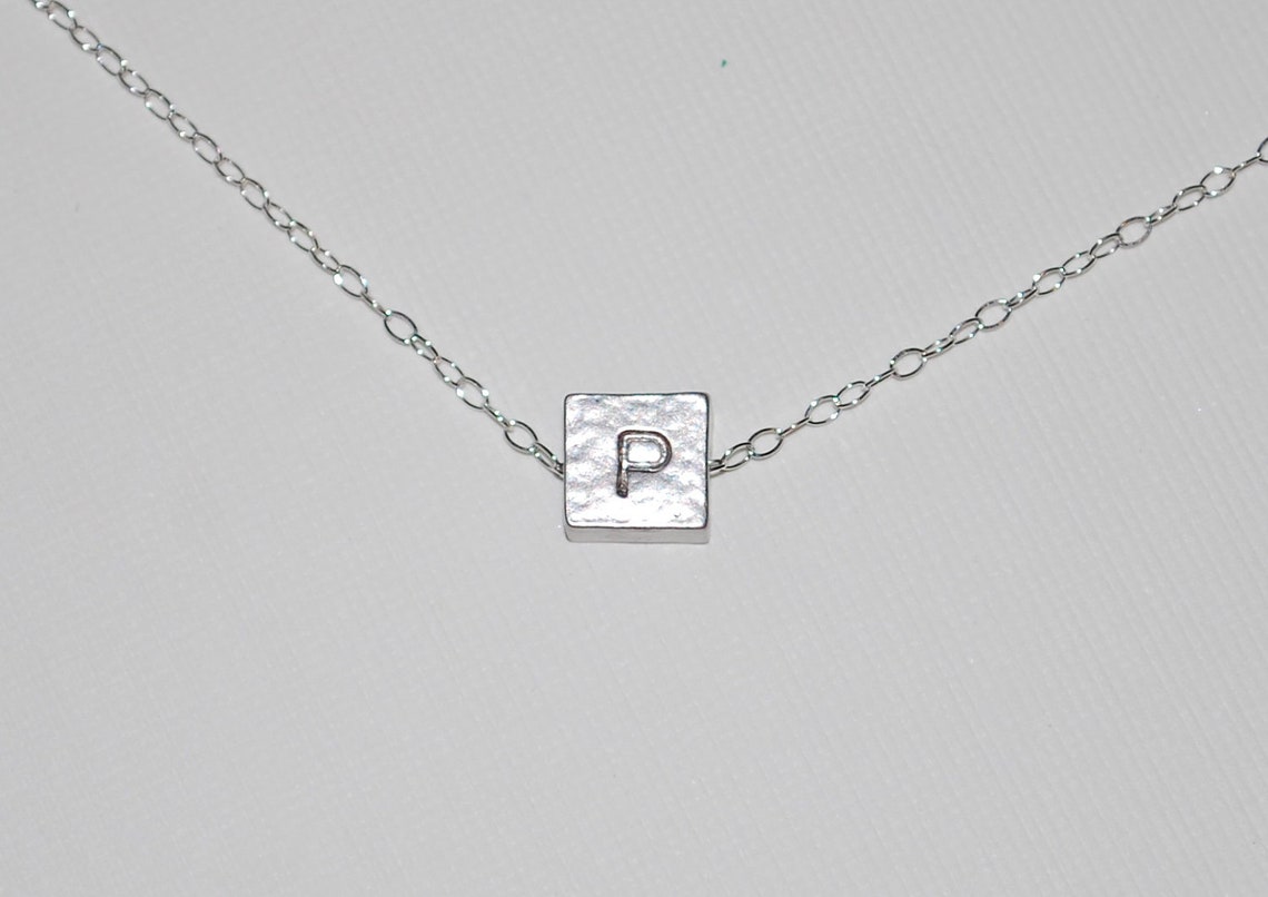 Silver initial necklace square initial necklace sterling Etsy