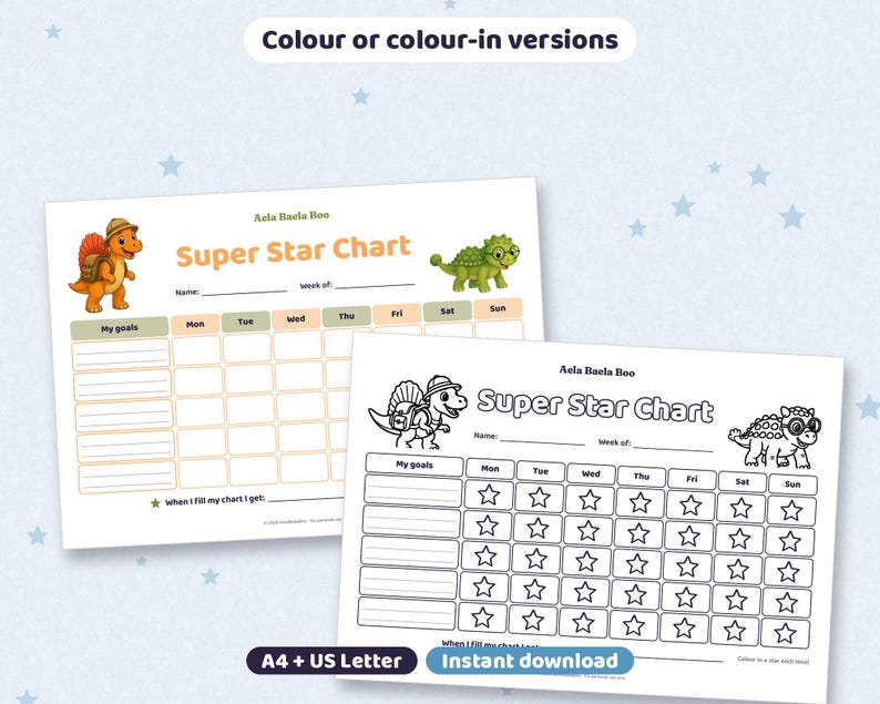 Dinosaur Reward Chart Printable, Toddler Sticker Chart, Weekly Star ...
