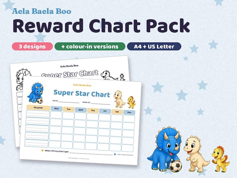 Dinosaur Reward Chart Printable, Toddler Sticker Chart, Weekly Star ...