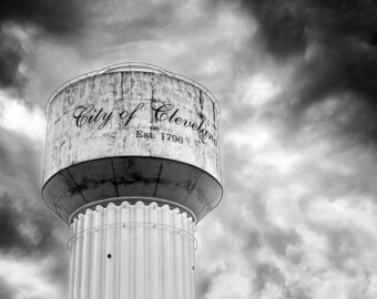 City Of Cleveland Water Tower Photography Print, Black and White, Architecture