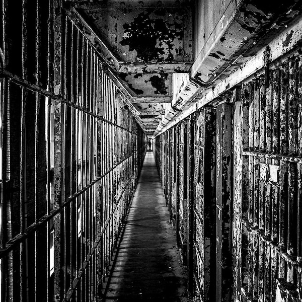 Hallway Of Abandoned Prison Urbex Photography Print | Black and White Photo | Urban Exploring | Urbex Wall Art