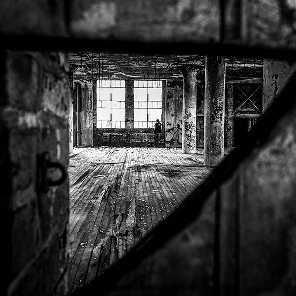 Looking Through Hole In Wall Of Abandoned Building Photography Print | Black and White Photo | Urban Exploring Urbex | Wall Art