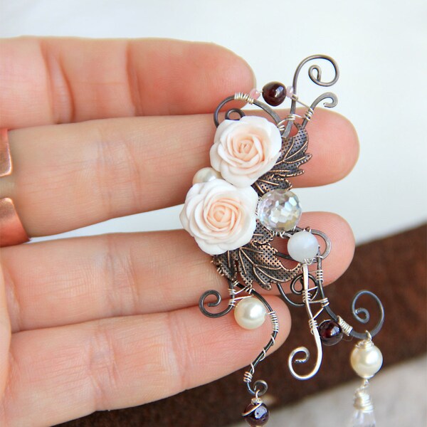 Ear Cuff «Tea Rose» - wire wrapped Ear Cuff Steampunk Ear Cuff Tribal Shamanic Ear Cuff Gothic Ear Cuff Bohemian Ear Cuff Fashion Ear Cuff