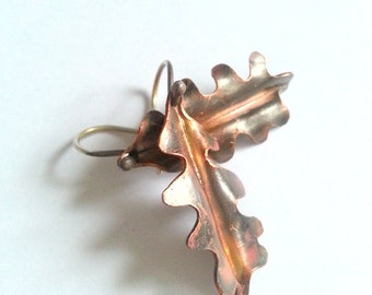 Oak leaf copper and sterling silver earrings