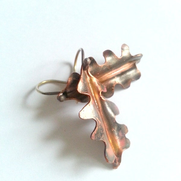 Oak leaf copper and sterling silver earrings