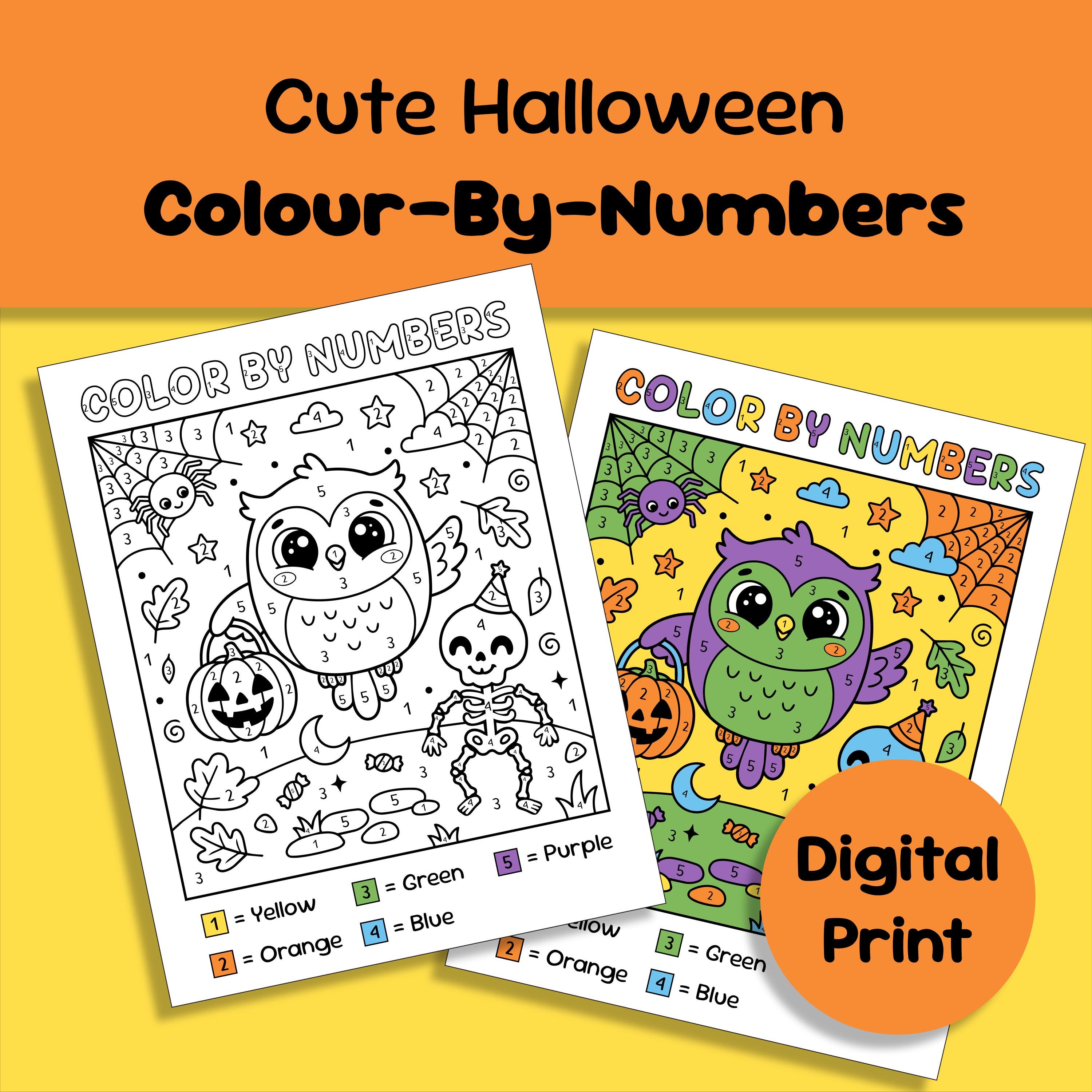 Halloween Colour-By-Numbers: Cute Owl and Skeleton Digital Print