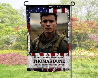 Military Veteran Memorial Flag Personalized Veteran Memorial Flag  Cemetery Decoration Funeral Gift Memorial Gift