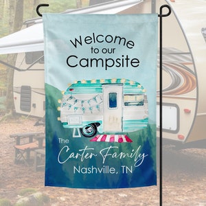 Welcome to our Campsite Personalized Camping Garden Flag Camping Garden Flag Campground Decor Glamping Decor Camp Gift Family Camping