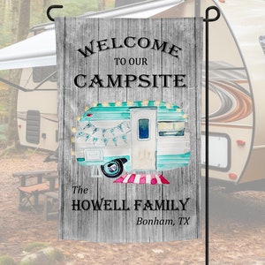 Welcome to our Campsite Personalized Camping Garden Flag Camping Garden Flag Campground Decor Glamping Decor Camp Gift Family Camping