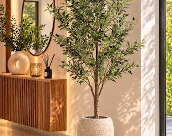 Olivier artificiel de 1,80 m, faux arbre d'intérieur avec feuillage réaliste, décoration méditerranéenne