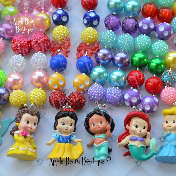 Cinderella Chunky Necklace Ariel Bubblegum Necklace Snow white Disney Princess Inspired Anna sisters Olaf Bubblegum Chunky Necklace Girl