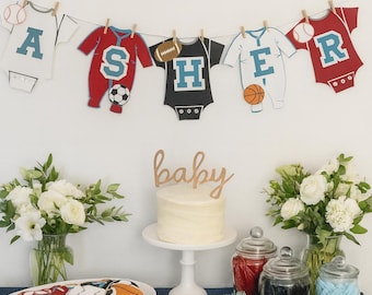 Custom Sports Romper Name Banner: All-Star Baby Shower Decor