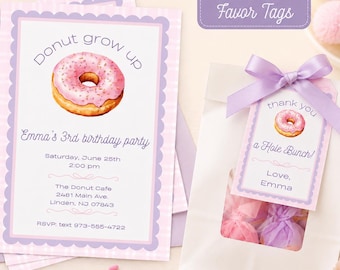 Donut Geburtstagseinladung Geschenkanhänger, Donut Geburtstagsparty (Digitaler Download)