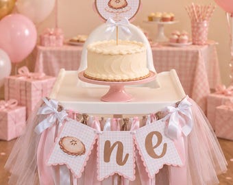 Pink Gingham Cutie Pie High Chair Banner, First Birthday Decor