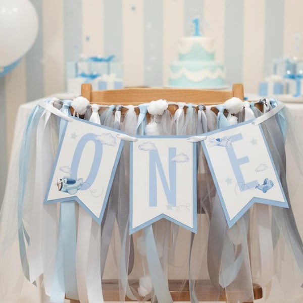 Airplane High Chair Banner: Vintage Plane Birthday Decor