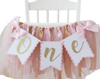 Pink & Gold High Chair Banner: First Birthday Party Decor