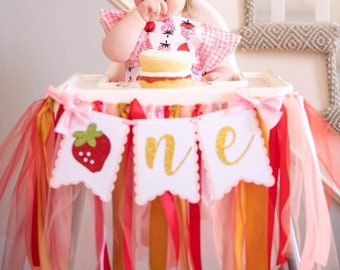 Strawberry High Chair Banner. ONE banner.  Strawberry Garland. Strawberry party decorations. Strawberry Theme. Fully Assembled.