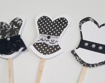 Bachelorette party sexy cupcake toppers corset lingerie lips and high heel MIX and MATCH black white colors