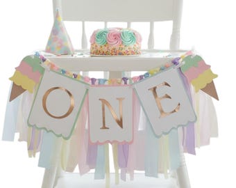 Ice Cream ONE High Chair Girlande: Erster Geburtstag Girlande