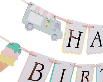 Ice Cream Birthday Banner: Rose Gold Party Garland