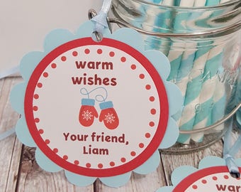 Warm Wishes winter Favor Tags, Mittens Party Decor, Thank you labels, Snow birthday decorations, 12 count, set, Birthday gift tags