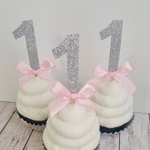 Number Age 1 Silver Pink Custom Colors Glitter Cupcake Toppers Any Age ...