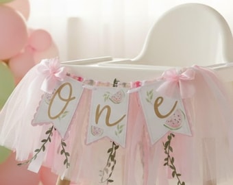 One in a Melon High Chair Banner | Sweet One Birthday Banner | Pink & Green Cake Smash Decor