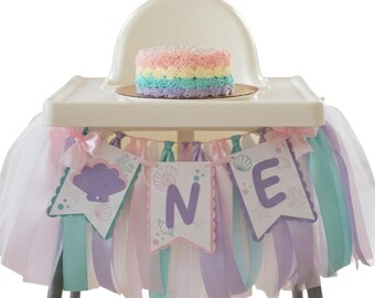 Seashell High Chair Banner | Under the Sea First Birthday Decor | Coastal ONE Banner | Ocean Cake Smash Beach Birthday Party Decor