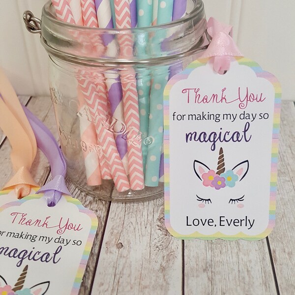 Unicorn Favor Tags in Pastel Colors. Set of 12. Magical Party Decor.