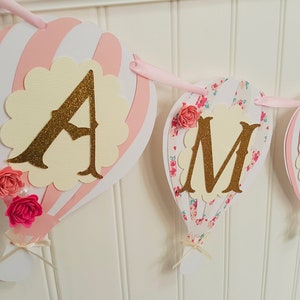 Hot air balloon name banner. Custom Colors. Nursery Decorations. Baby Shower banner.