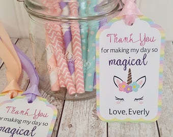 Unicorn Favor Tags in Pastel Colors. Set of 12. Magical Party Decor.