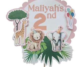 Pink Safari Cake Topper | Wild One Birthday  Topper | Personalized Jungle Birthday | Pink Animal Party Decor | Cake Decoration