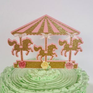 Carousel Cake Topper. Custom Colors. Glitter Carousel Decor. Cake Decor. Carousel Party. Carousel theme. Carousel birthday.