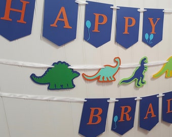 Dinosaur Happy Birthday banner boy party prehistoric decoration garland photo prop cake smash TREX dino decor display