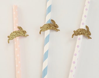 Glitter Bunny Paper Straws: Set of 10 Party Decorations