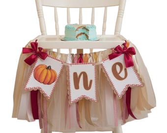 Pumpkin High Chair Banner: Fall Colors First Birthday Decor