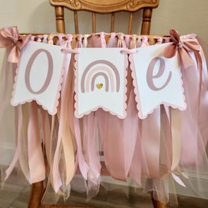 Rainbow High Chair Banner. ONE banner. BOHO Rainbow Garland. 1st Birthday Decorations. Rainbow Baby Decor. Tulle and Ribbon. Fully Assembled