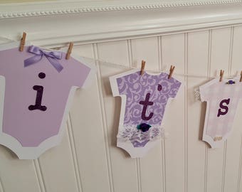 It's a girl banner. One piece garland. Baby shower name banner. Girl pajama banner.