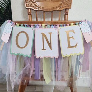 Popsicle High Chair Banner. Pastel Popsicles ONE Birthday Garland. Paleta Party Decorations. Fully assembled and ready to hang.