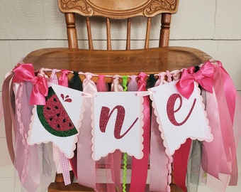 Watermelon High Chair Banner. ONE banner.  Pink Watermelon. One in a Melon. Watermelon party decorations. Watermelon Theme.
