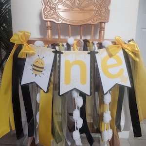 Bee High Chair Banner. It&#39;s fun to BEE ONE banner.  Busy Bee Garland. Happy BEE day decorations. Beeday Party Banner.