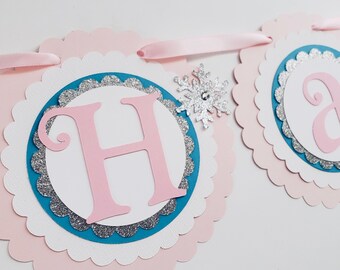 Winter ONEderland banner, Winter birthday garland, Snowflakes, Pink and blue banner, Glitter, Photo Prop, Cake Smash, Party Decorations