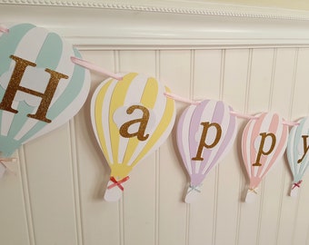 Hot Air Balloon, Balloon Birthday Banner,  hot air balloon party theme, custom colors, one banner, 1st birthday, up and away banner