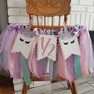 Unicorn Half Birthday High Chair Banner. Unicorn 1/2 banner. 1/2 Birthday custom banner. Unicorn Almost One Birthday. Halfway There.